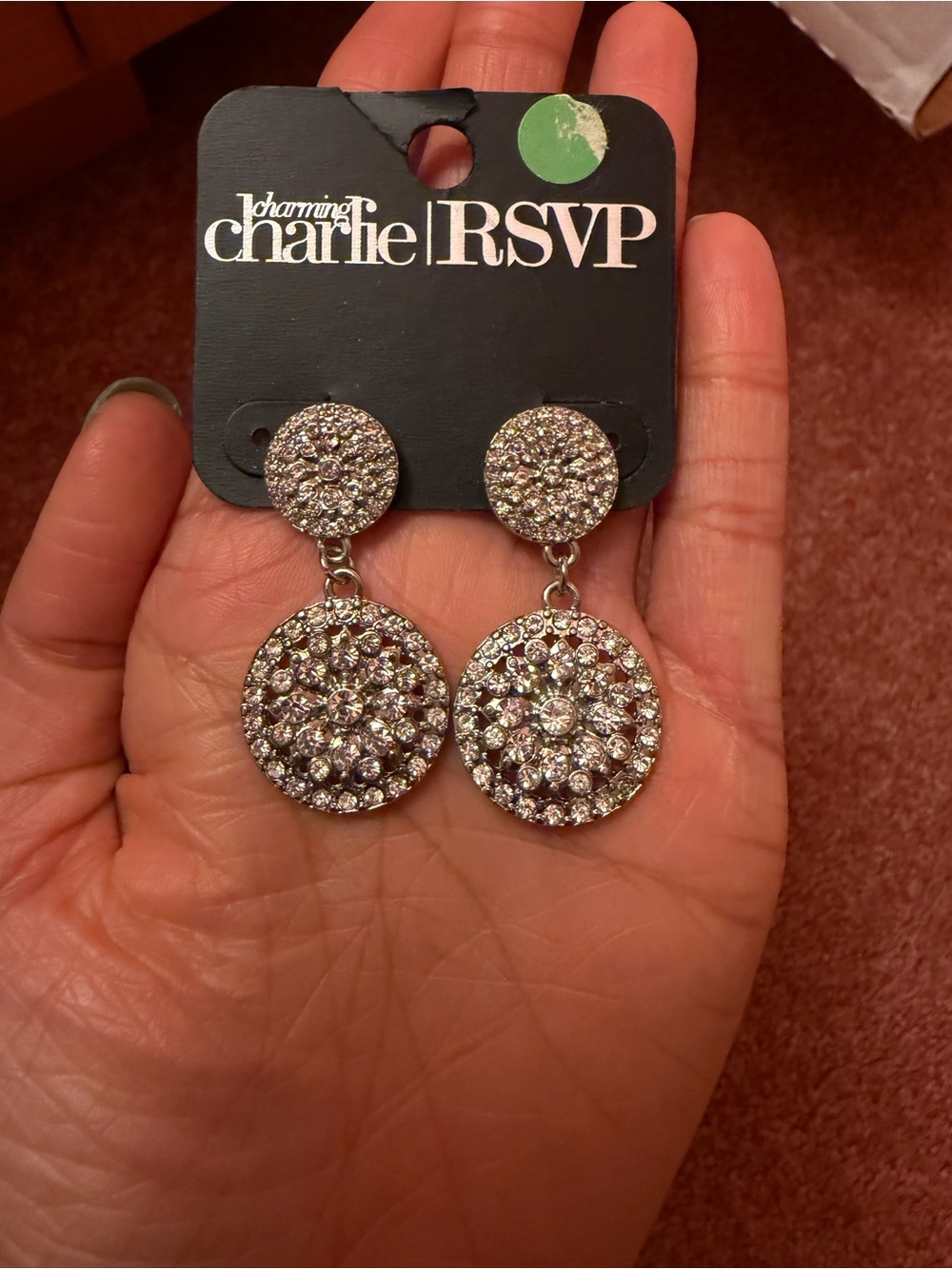 Charming Charlie Silver Clear Crystal Double-Drop Earrings